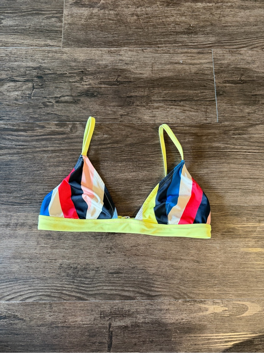 SOLID & STRIPED Neon Yellow Multicolor Stripe Triangle Bikini Top